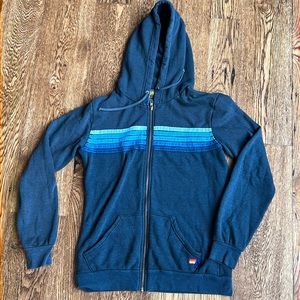 Womens Aviator Nation navy zip hoodie with blue stripes. Size Medium